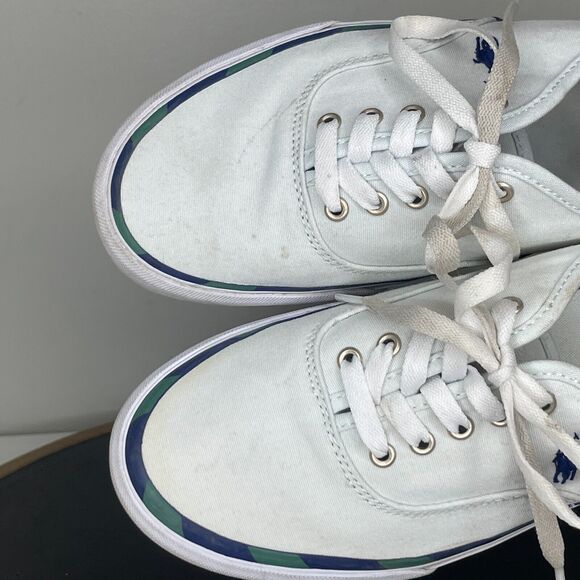 Polo Ralph‎ Lauren Men's Keaton Leather-Trim Canvas Sneaker Light Blue 9 - Picture 10 of 13